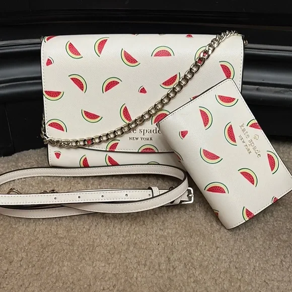 NWOT Kate Spade White Watermelon Crossbody Bag and Matching Wallet - Picture 1 of 4